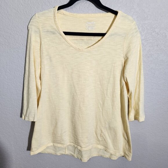 Chicos Top Womens Size 0 US XS Ultimate Tee Yellow 3/4 Sleeve Soft Cotton Blend - Picture 1 of 13